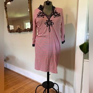 Gretchen Scott Designs Red and White Embellished V-Neck Dress